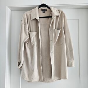 Primark Faux Suede Button Down Shirt Beige/cream Small